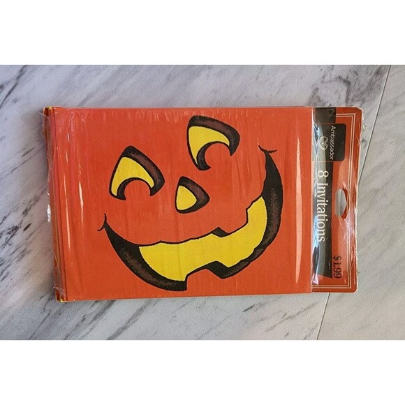 Vintage Hallmark Halloween Party Invitations NOS Sealed Pumpkin Jack-o’-Lantern - Picture 1 of 2